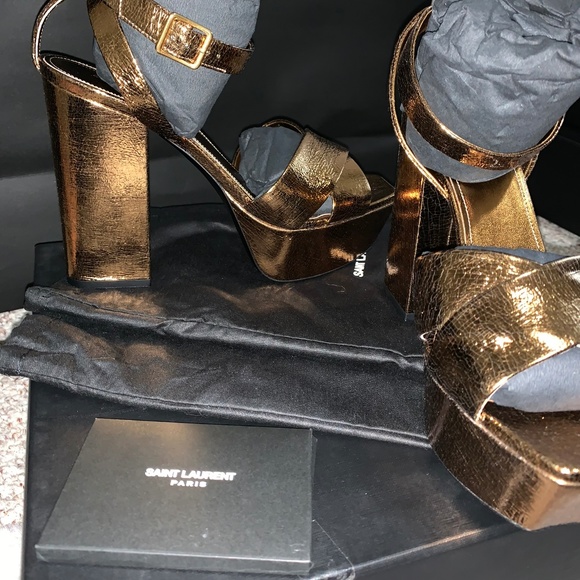 SOLD Saint Laurent Bronze/Gold Leather Platforms - Picture 6 of 8